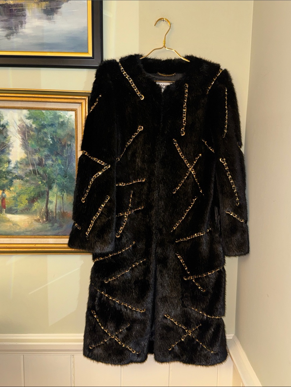 MOSCHINO FAUX FUR GOLD CHAINS COAT S/M SMALL/MEDIUM JACKET Size 6